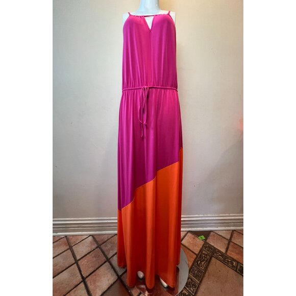 Laundry by Design Colorblock Maxi Dress Summer Tie Waist Pink Orange M Was $148 - Picture 3 of 9